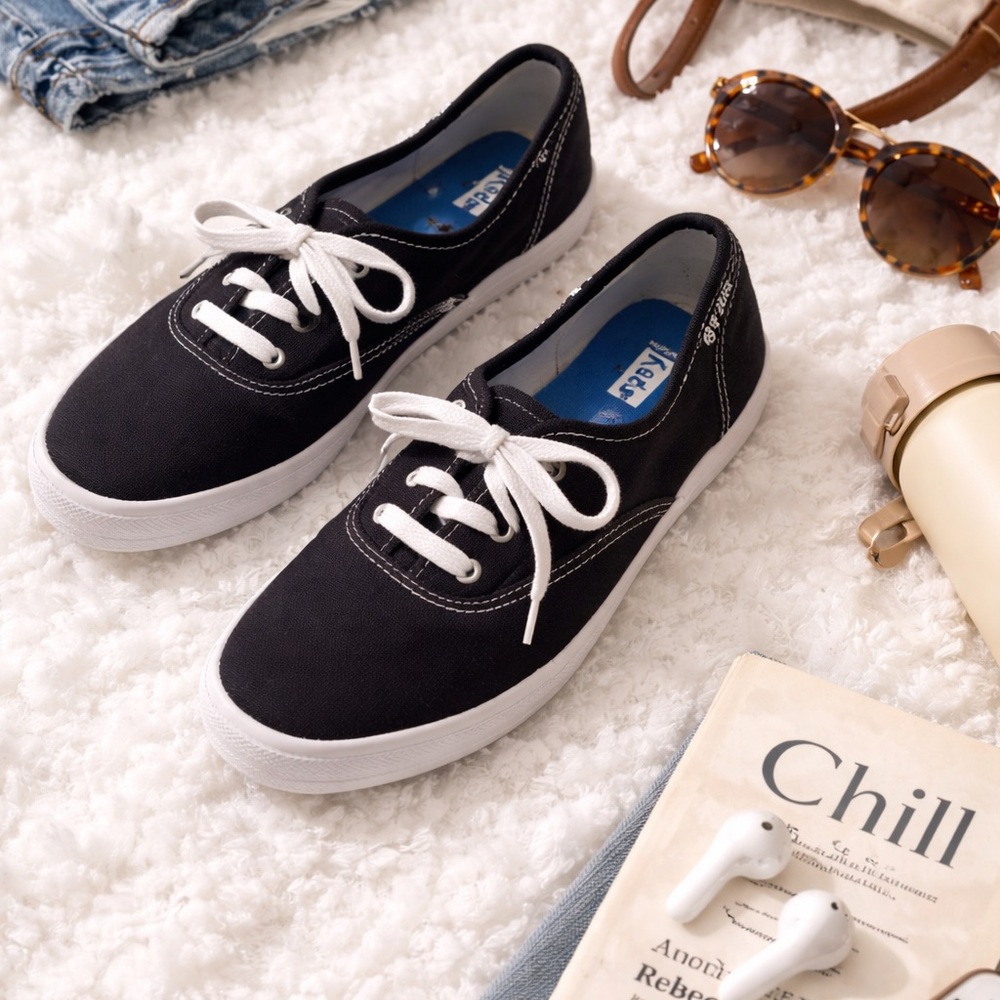 🖤 Keds Champion Black Canvas Lace-Up Sneakers Size 6